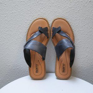 Born black leather toe strap sandals slides sz. 10